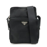 PRADA Triangle Logo Leather Nylon Shoulder Bag Black BT0169