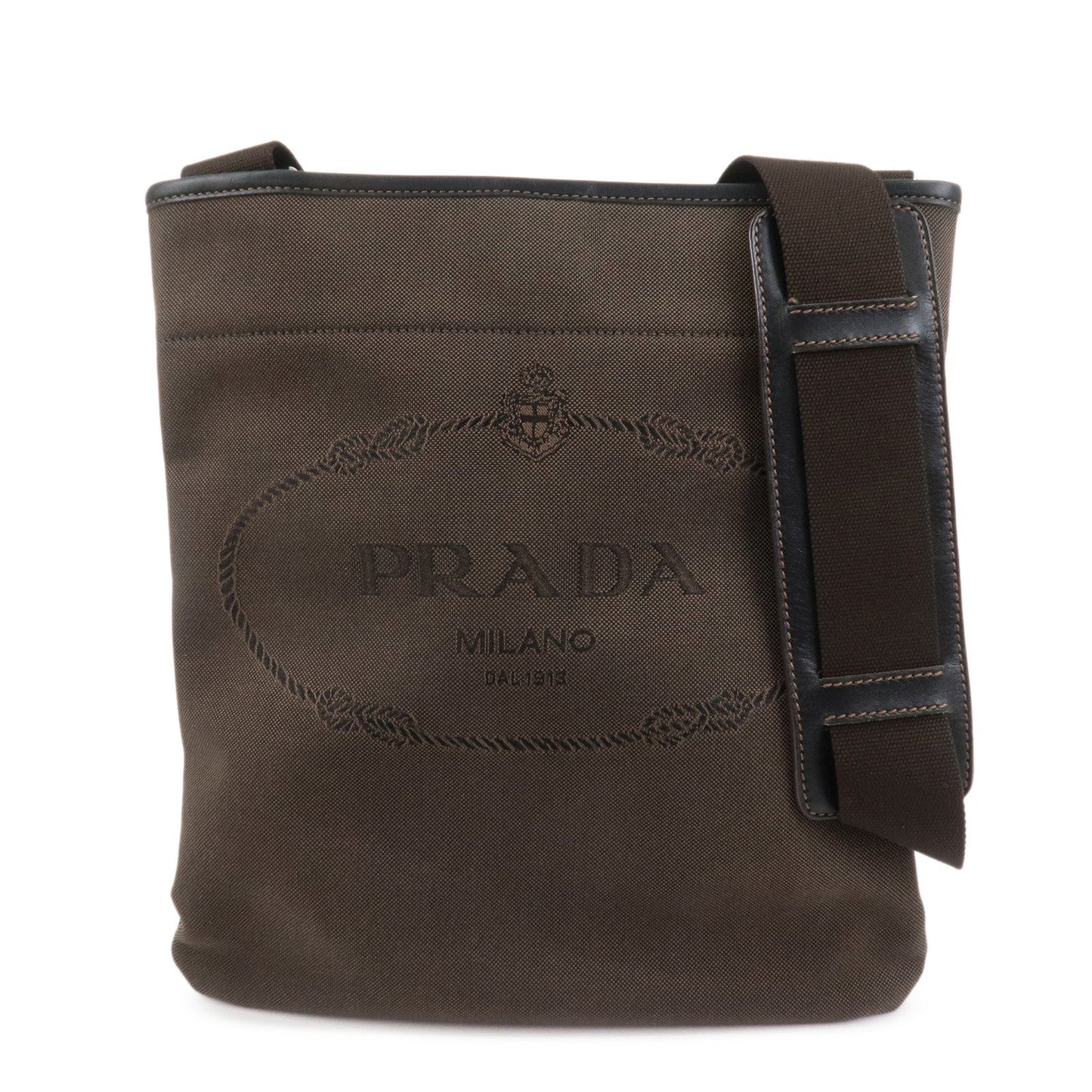 PRADA Logo Jacguard Shoulder Bag Crossbody Bag Brown VA0655