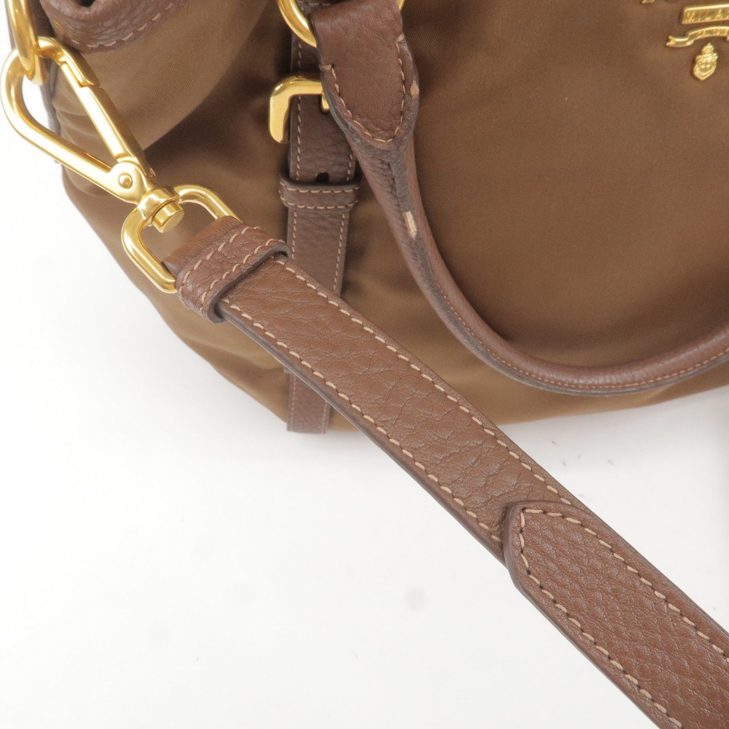 Prada Logo Nylon Leather 2Way Bag Hand Bag Brown BR4993