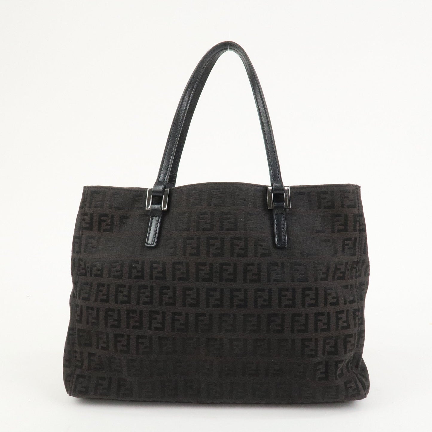 FENDI Zucchino Canvas Leather Hand Bag Tote Bag Dark Brown 8BH132