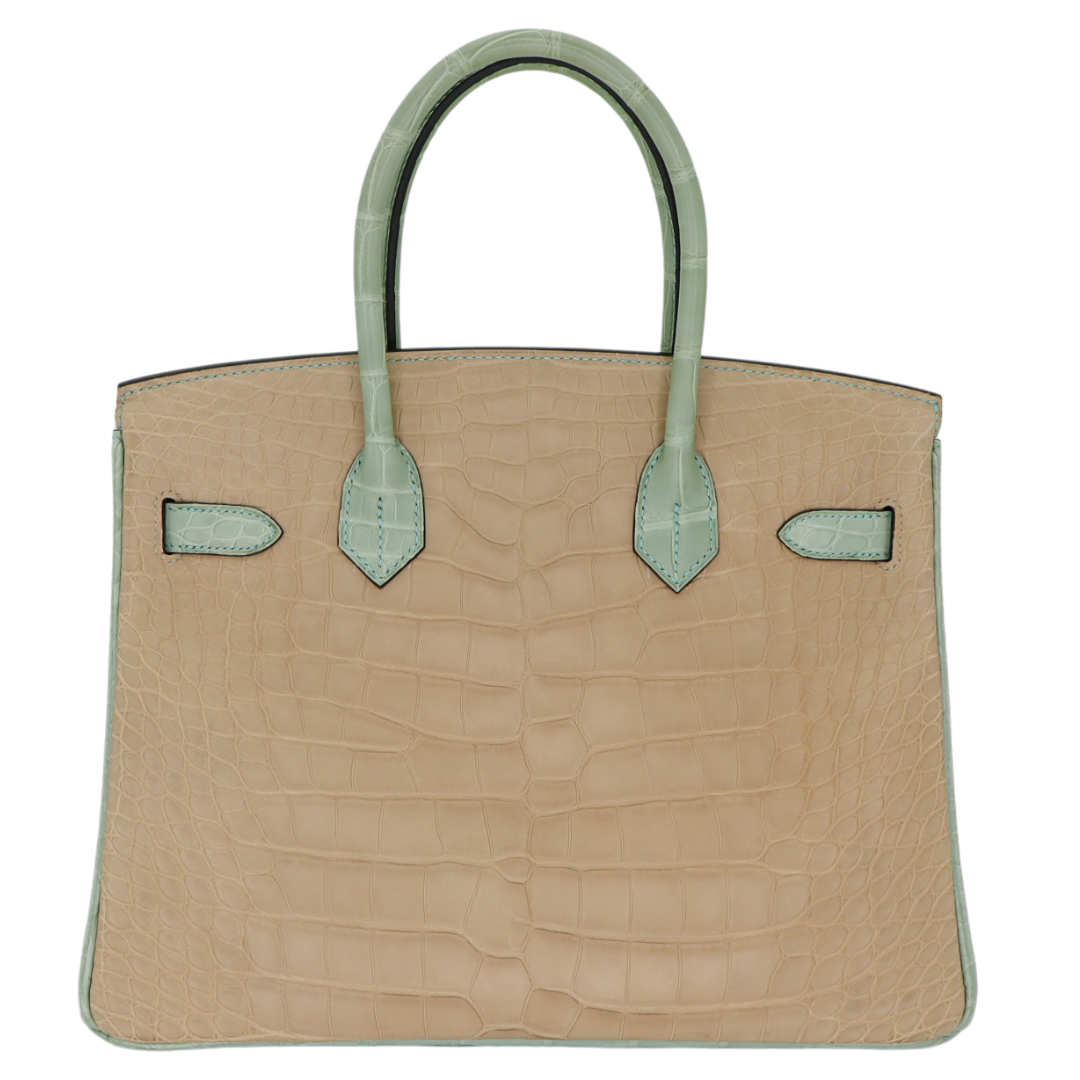 Hermès 30cm Birkin Trench/Vert D’Eau Matte Alligator Palladium Hardware
