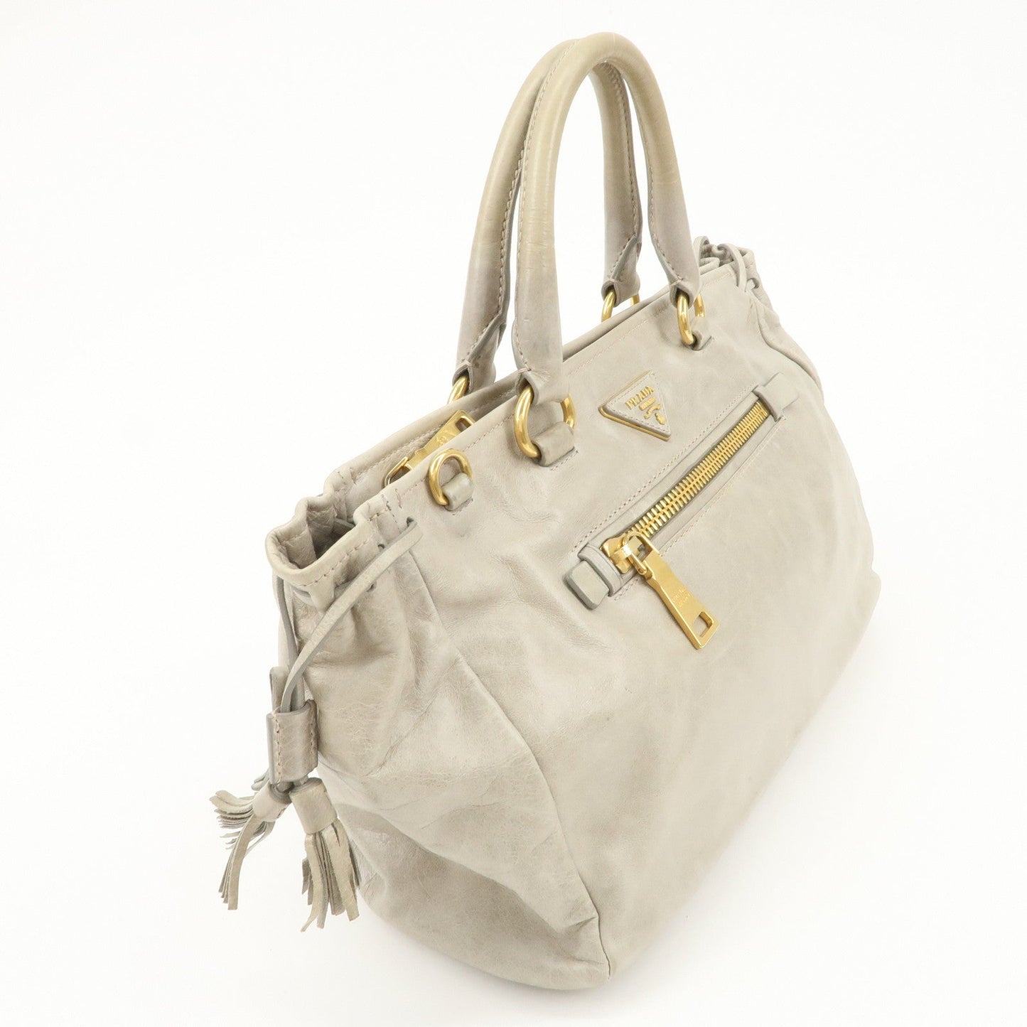 PRADA Triangle Logo VITELLOSHINE Leather 2Way Bag Hand Bag Gray BN1921  d