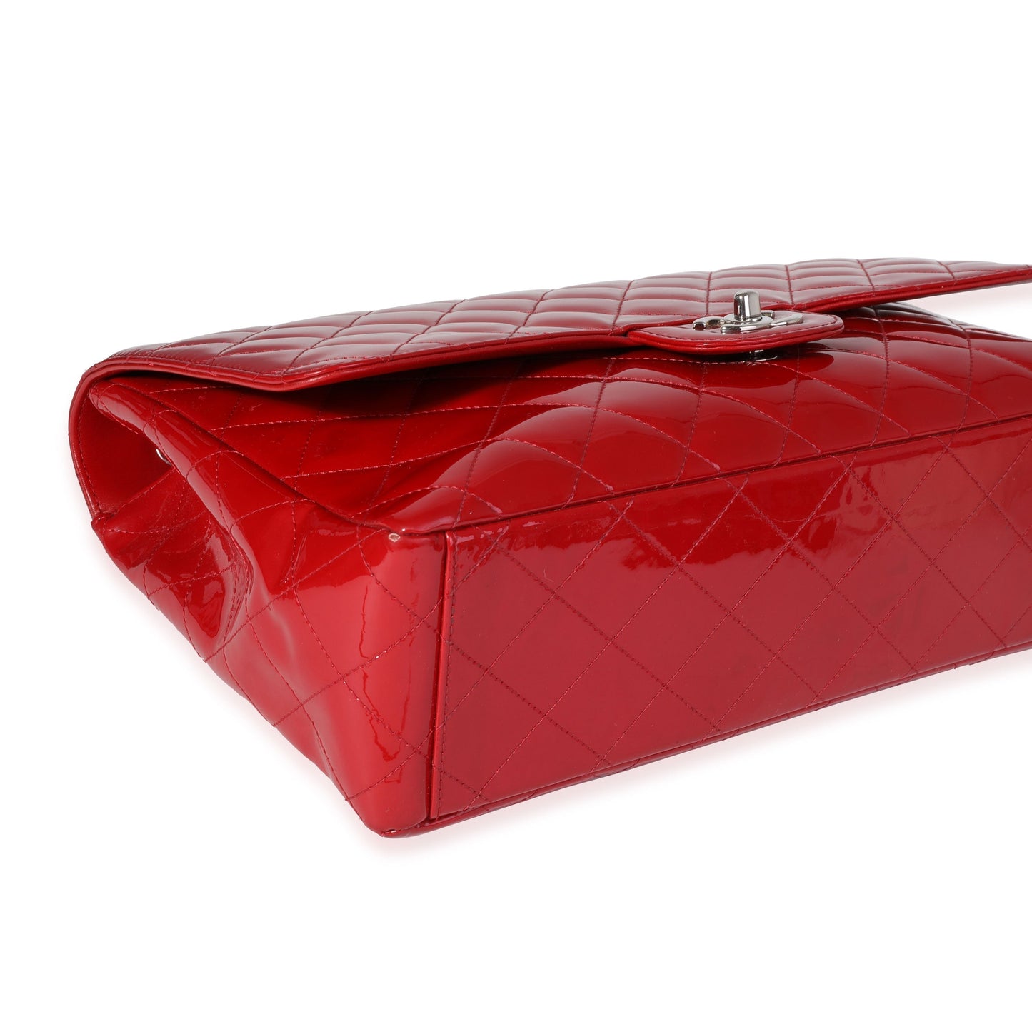 Chanel Red Quilted Patent Leather Maxi Classic Single Flap Bag