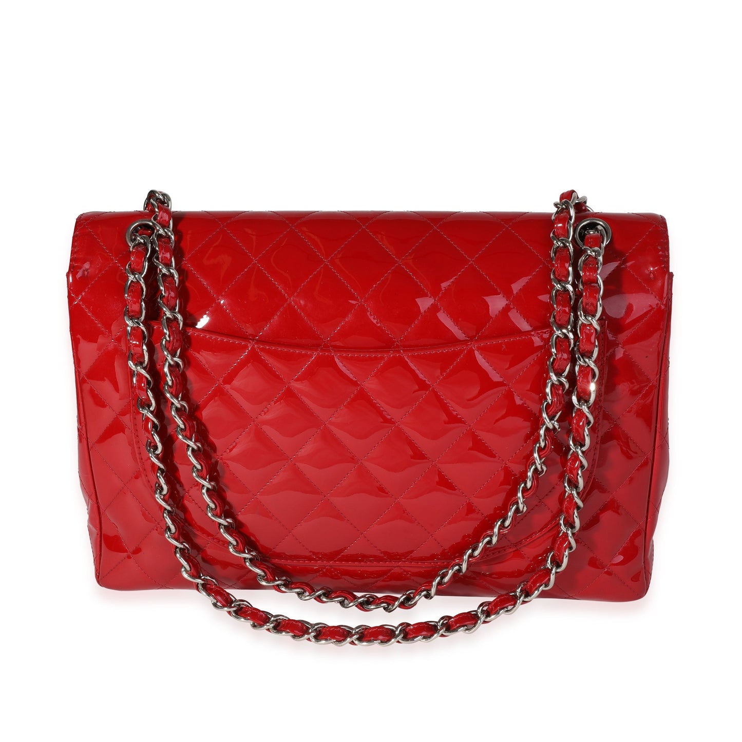 Chanel Red Quilted Patent Leather Maxi Classic Single Flap Bag
