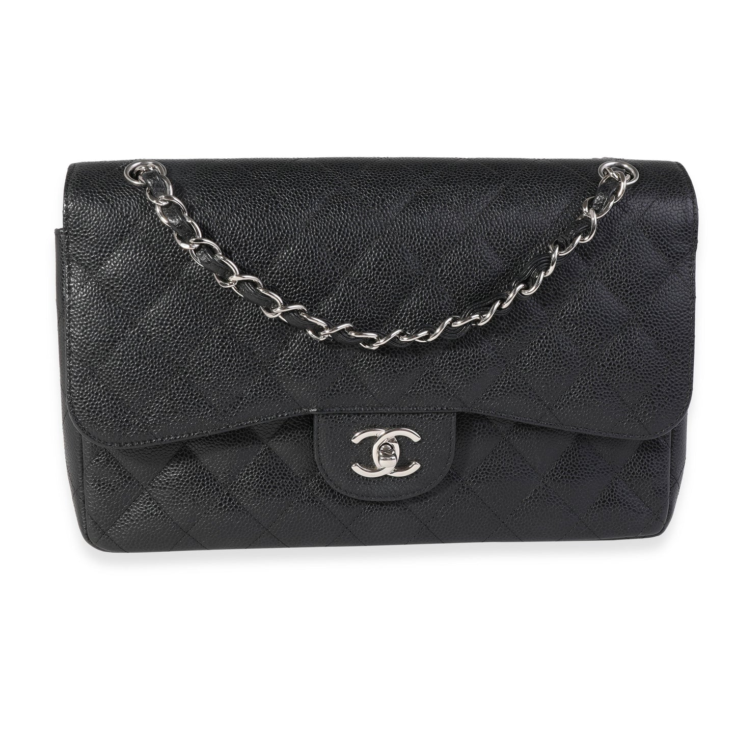 Chanel Black Quilted Caviar Jumbo Classic Double Flap Handbag