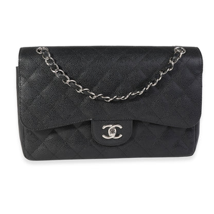 Chanel Black Quilted Caviar Jumbo Classic Double Flap Handbag