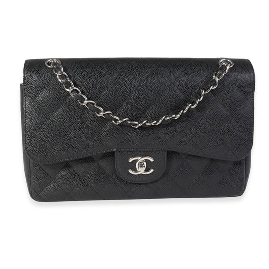 Chanel Black Quilted Caviar Jumbo Classic Double Flap Handbag