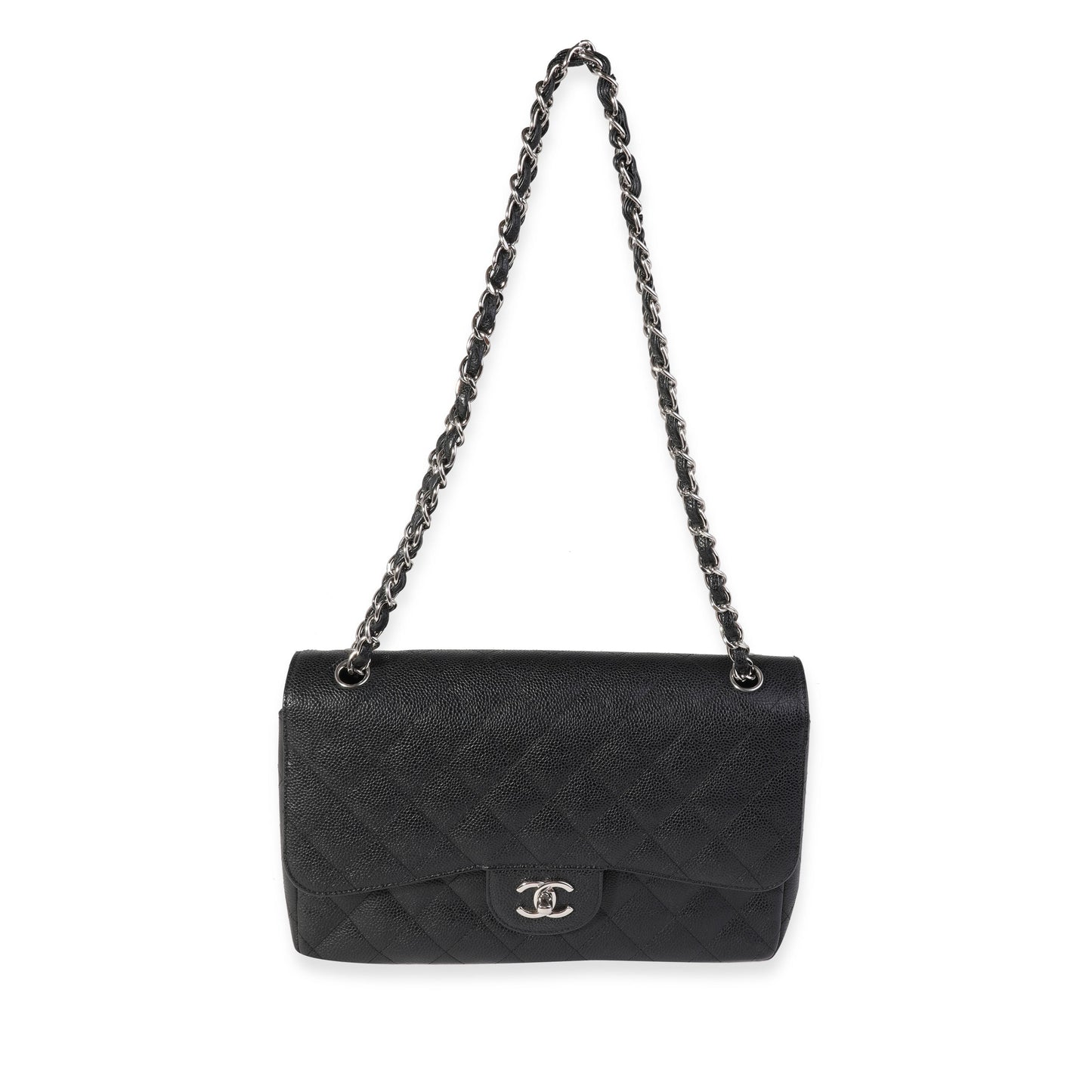 Chanel Black Quilted Caviar Jumbo Classic Double Flap Handbag