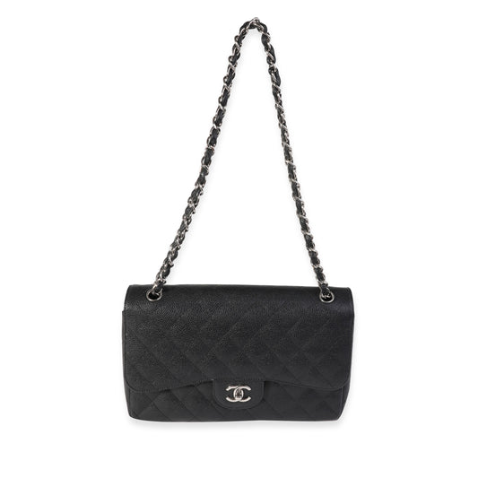 Chanel Black Quilted Caviar Jumbo Classic Double Flap Handbag