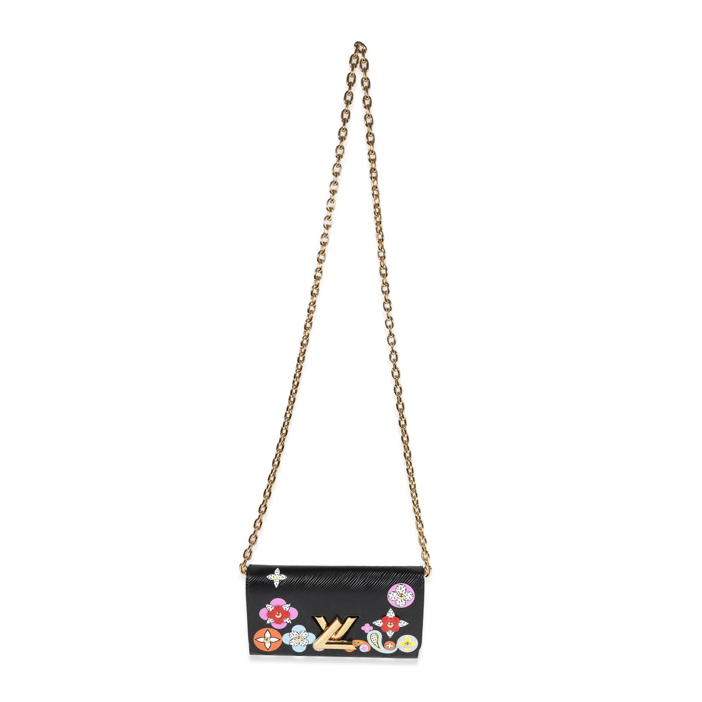 Louis Vuitton Louis Vuitton Black Blooming Flowers Epi Twist Chain Wallet
