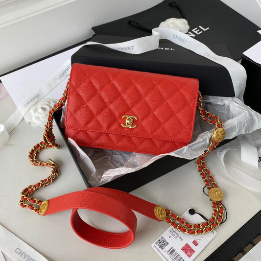 CHL - Small Flap Bag Gold Hardware Red For Women Handbags, Shoulder Bags 7.5in/19AmeliaAP2840