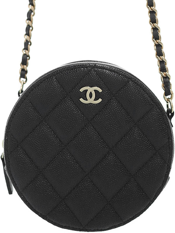 Chanel Matelasse Chain Shoulder Bag Black Caviar Skin