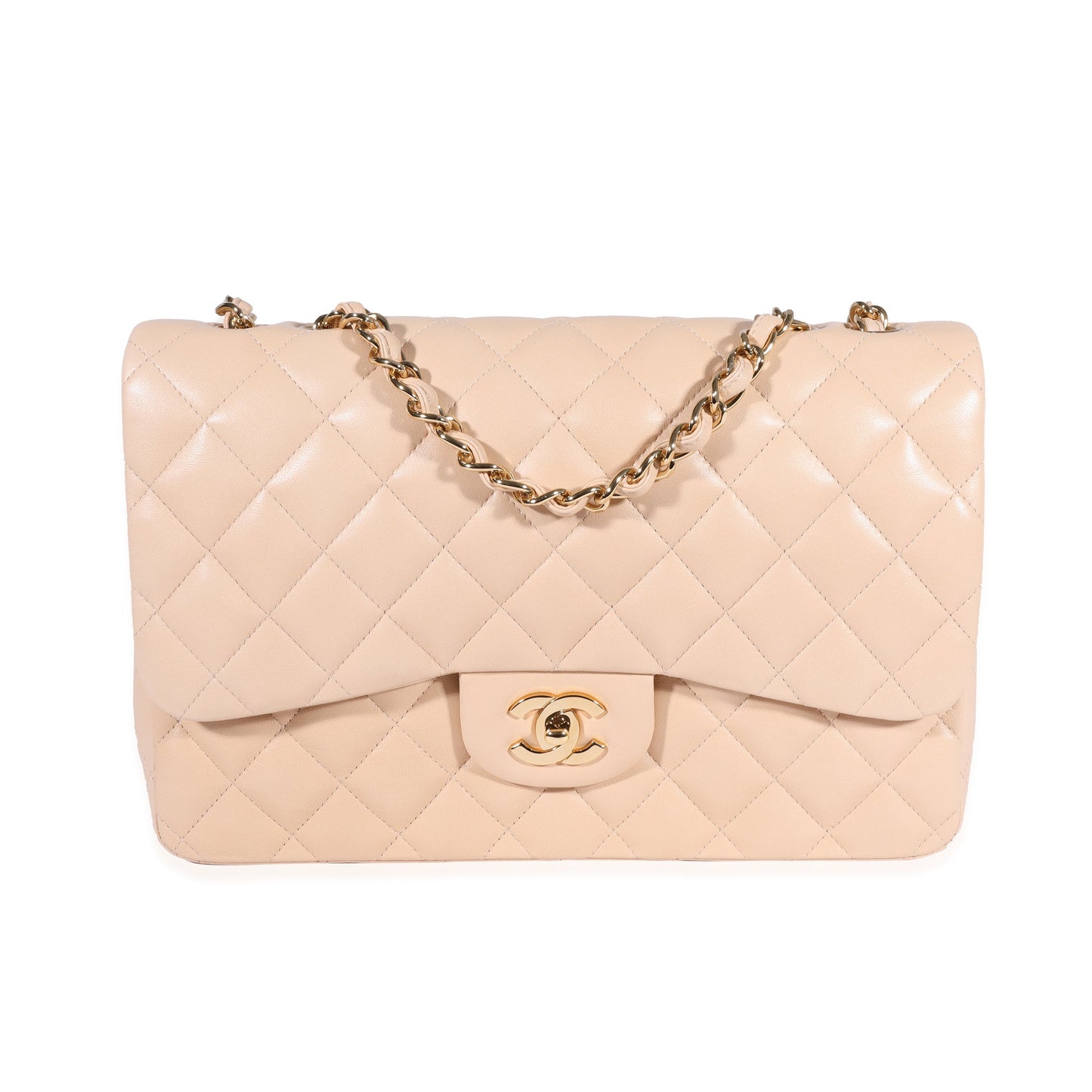 Chanel Beige Quilted Lambskin Jumbo Classic Single Flap Bag