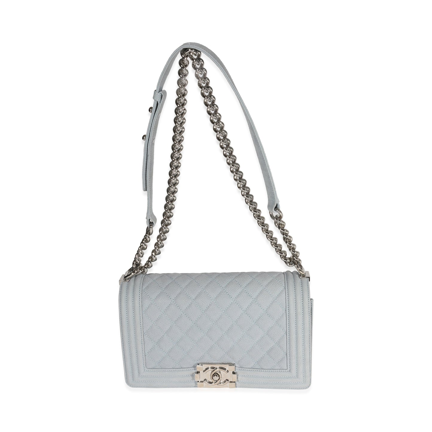 Chanel Light Blue Quilted Washed Caviar Old Medium Boy Handbag