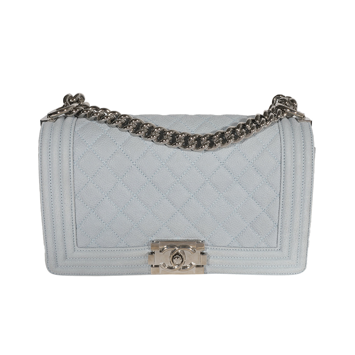 Chanel Light Blue Quilted Washed Caviar Old Medium Boy Handbag