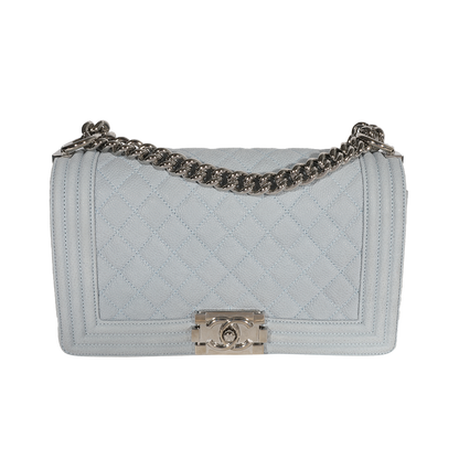 Chanel Light Blue Quilted Washed Caviar Old Medium Boy Handbag