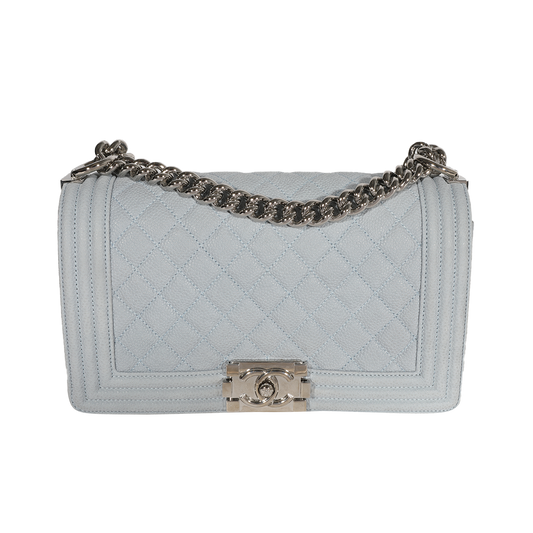 Chanel Light Blue Quilted Washed Caviar Old Medium Boy Handbag