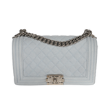 Chanel Light Blue Quilted Washed Caviar Old Medium Boy Handbag
