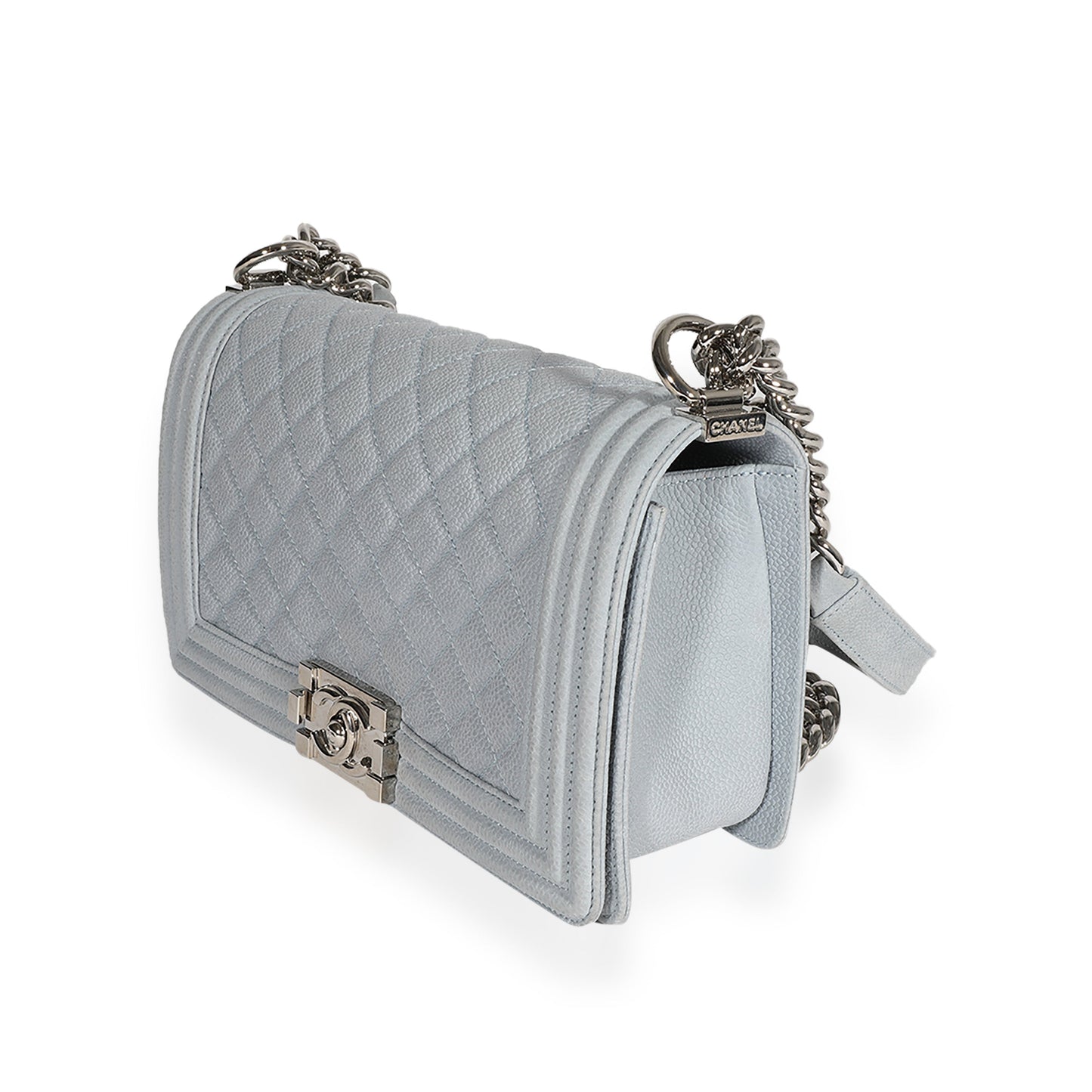 Chanel Light Blue Quilted Washed Caviar Old Medium Boy Handbag