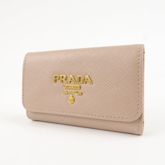 PRADA Logo Leather 4 Rings Key Case Key Holder Beige 1PG004  d