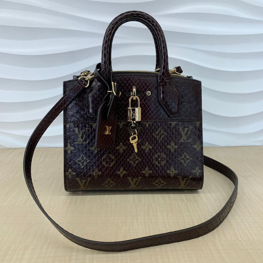 Louis Vuitton City Steamer Mini Python Bag Handbag Brown