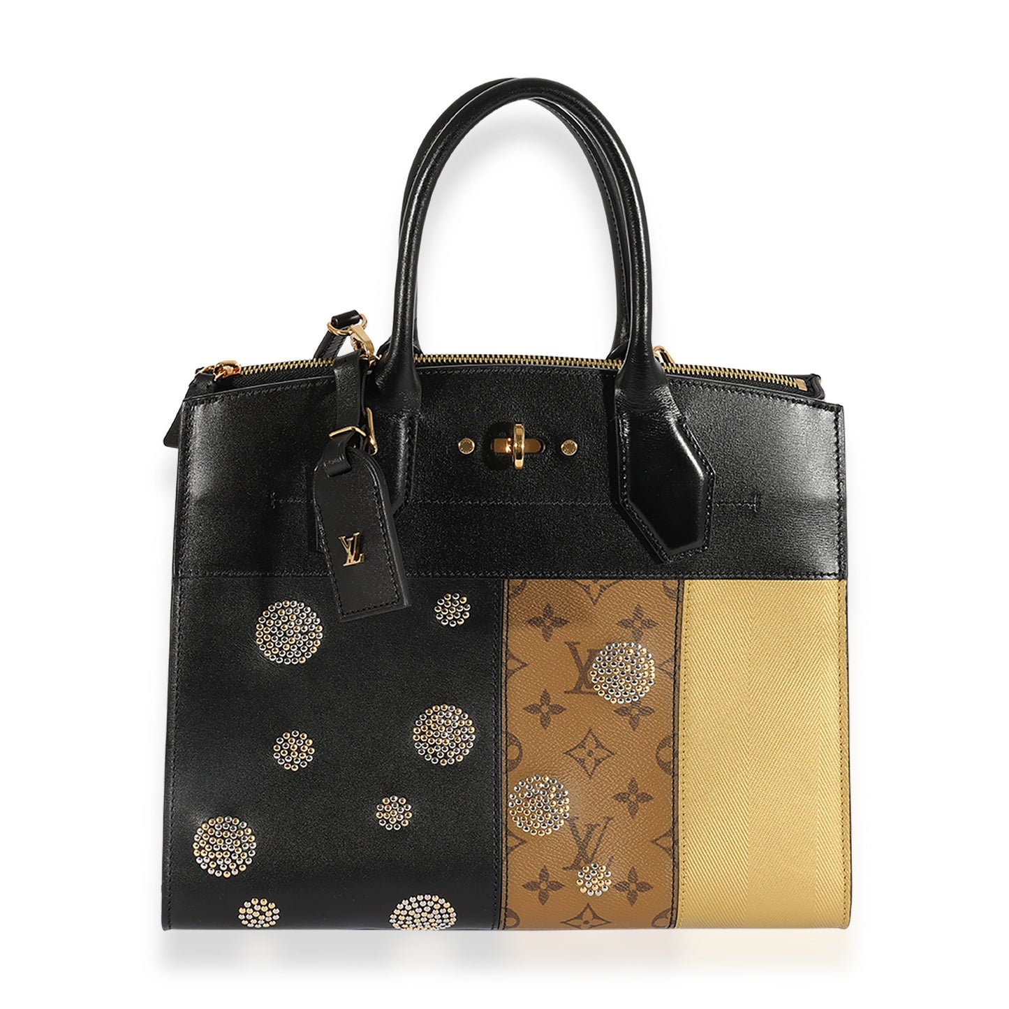 Louis Vuitton Louis Vuitton Black Calfskin & Monogram Canvas Studded City Steamer