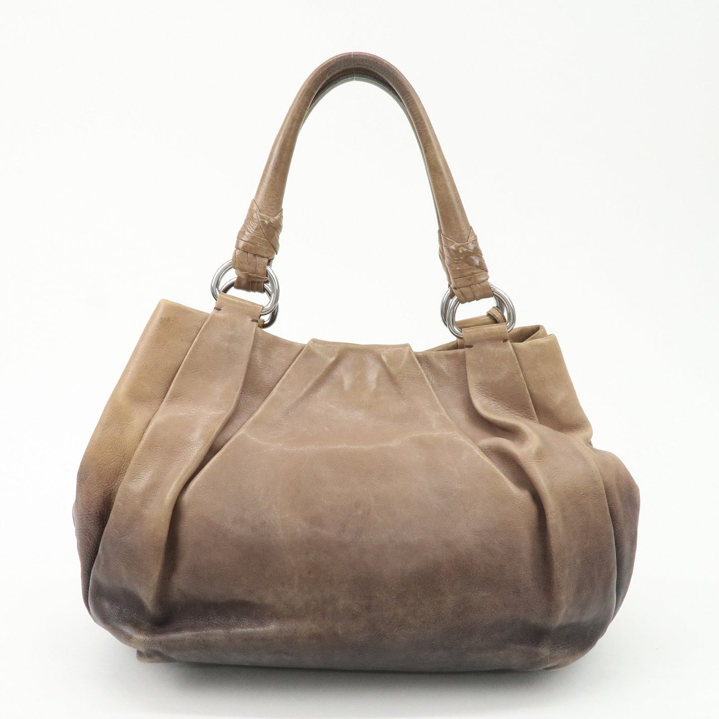 PRADA Logo Leather Tote Bag Shoulder Bag Silver HDW Black Beige