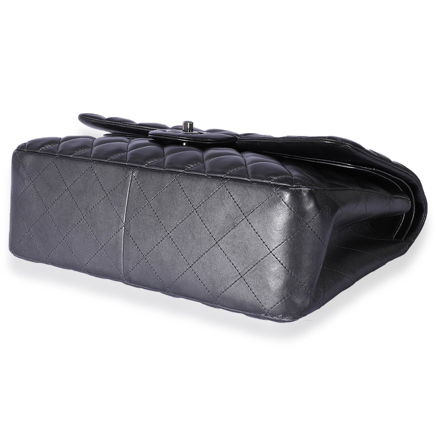 Chanel Metallic Gunmetal Quilted Lambskin Jumbo Double Flap Bag