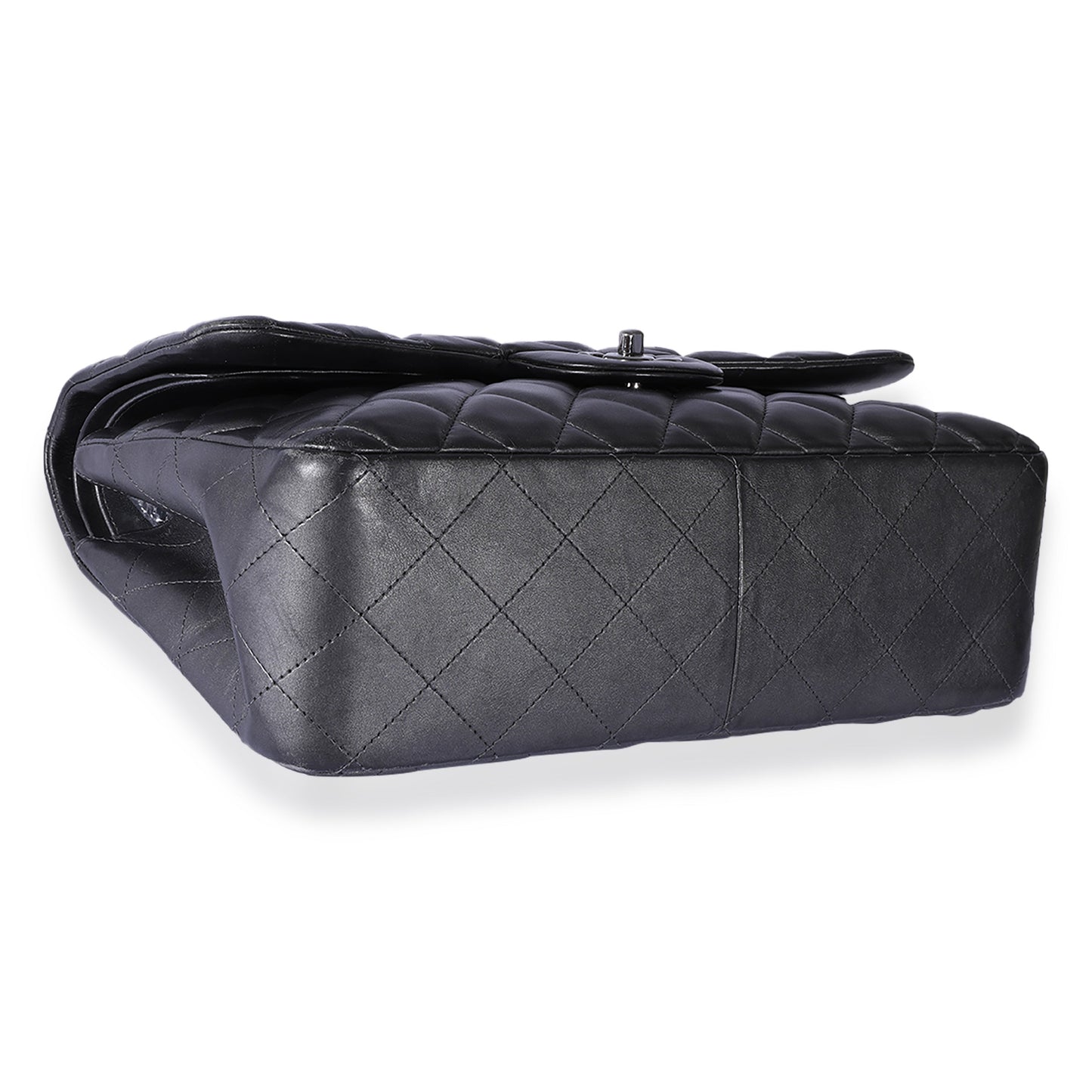 Chanel Metallic Gunmetal Quilted Lambskin Jumbo Double Flap Bag