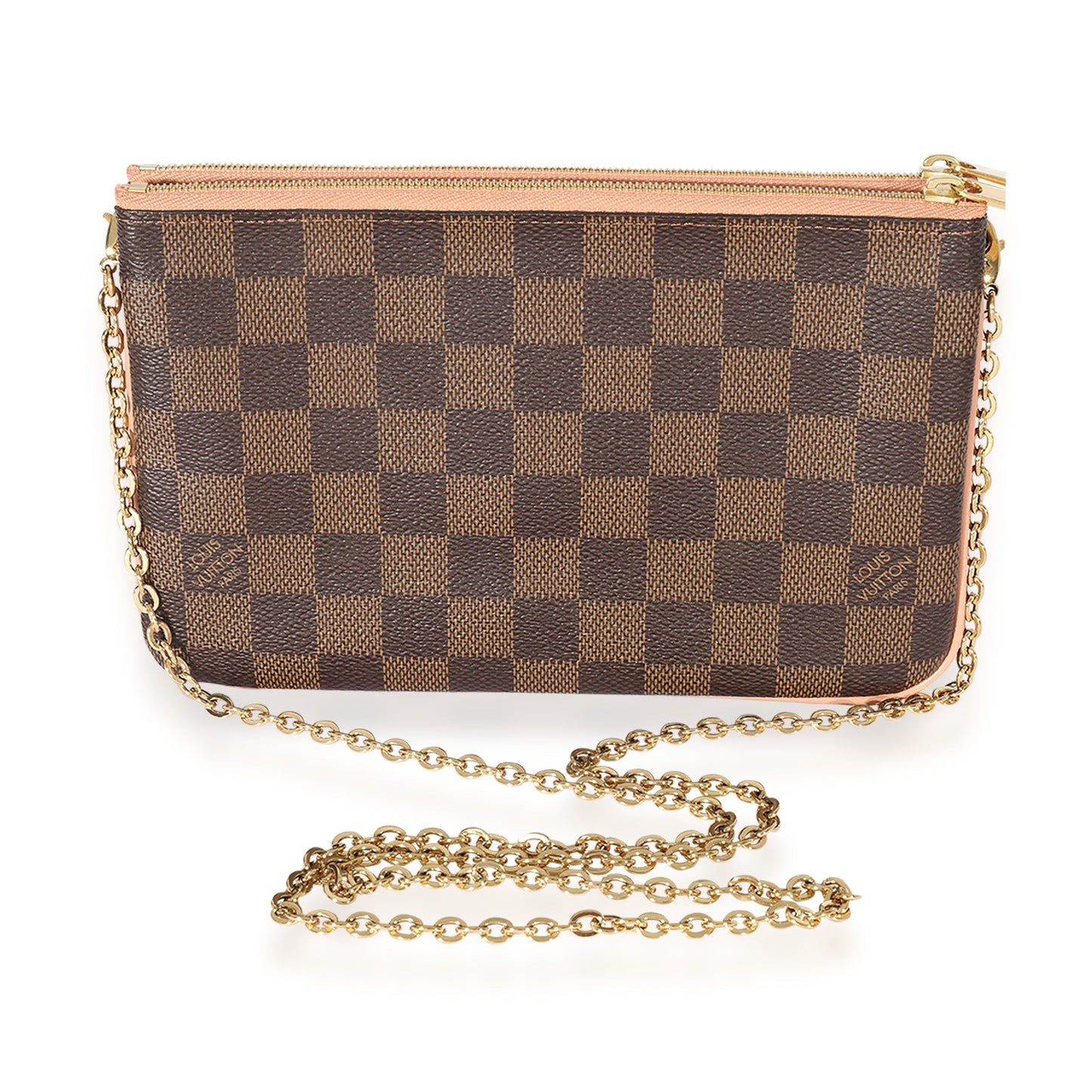 Louis Vuitton Louis Vuitton Damier Ebene & Rose Ballerine Double Zip Pochette