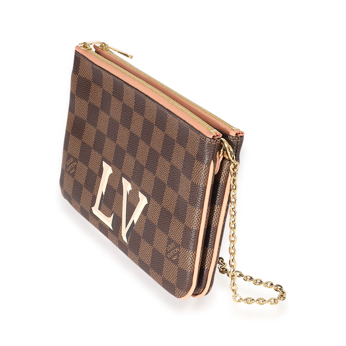 Louis Vuitton Louis Vuitton Damier Ebene & Rose Ballerine Double Zip Pochette