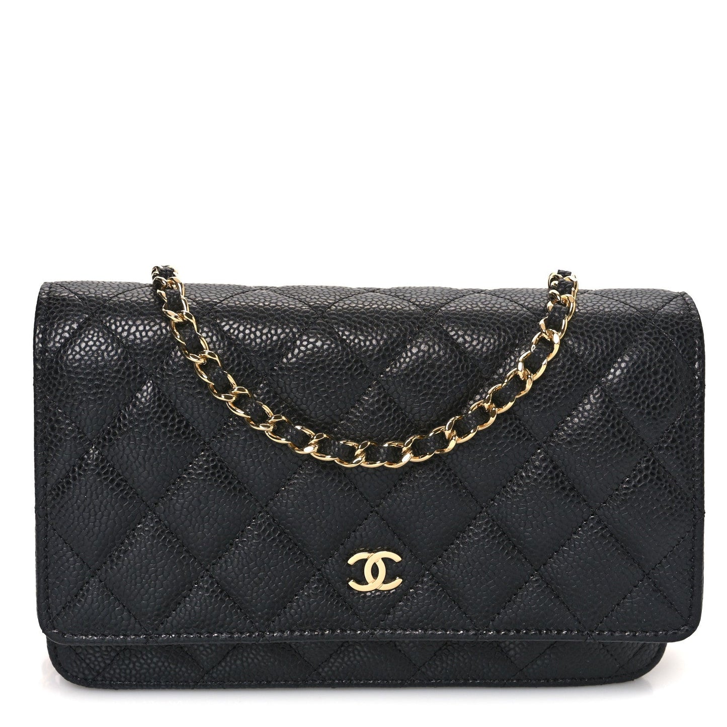 Amelia Caviar Quilted Wallet On Chain WOC Black