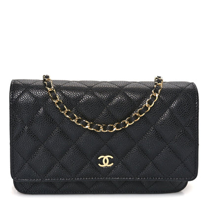 Amelia Caviar Quilted Wallet On Chain WOC Black
