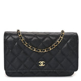 Amelia Caviar Quilted Wallet On Chain WOC Black