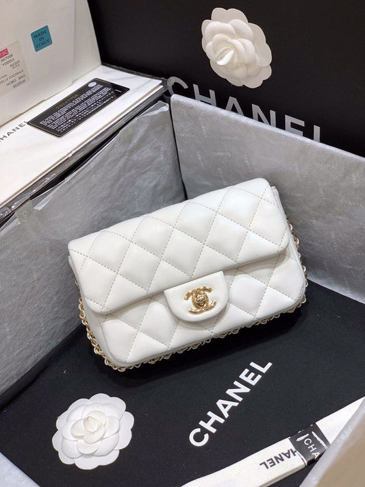 CHL - Small Pearl Logo Strap Flap Bag White For Women Handbags, Shoulder And Crossbody Bags 7in/18AmeliaAS1436