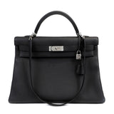 Luxury Hermes 40cm Black Togo Kelly w/ Palladium Hardware