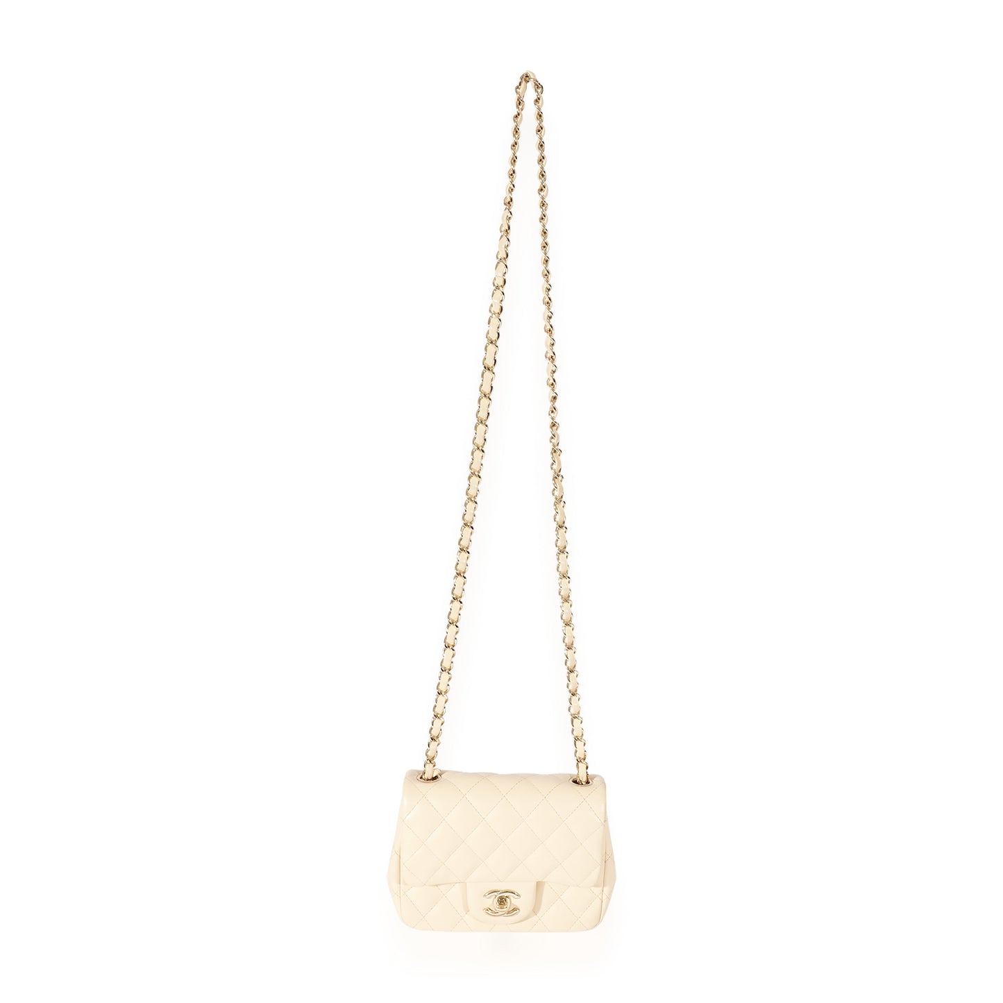 CHANEL Beige Quilted Lambskin Mini Square Classic Flap Bag