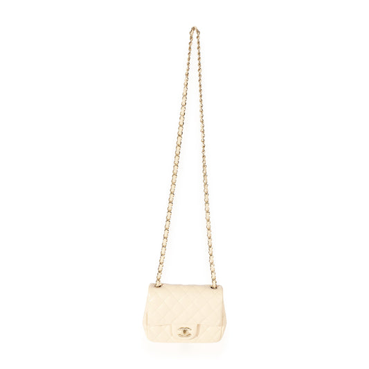CHANEL Beige Quilted Lambskin Mini Square Classic Flap Bag