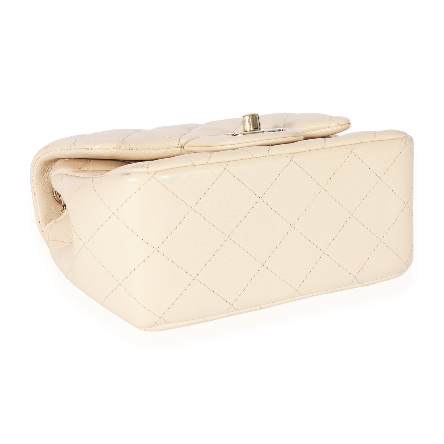 CHANEL Beige Quilted Lambskin Mini Square Classic Flap Bag