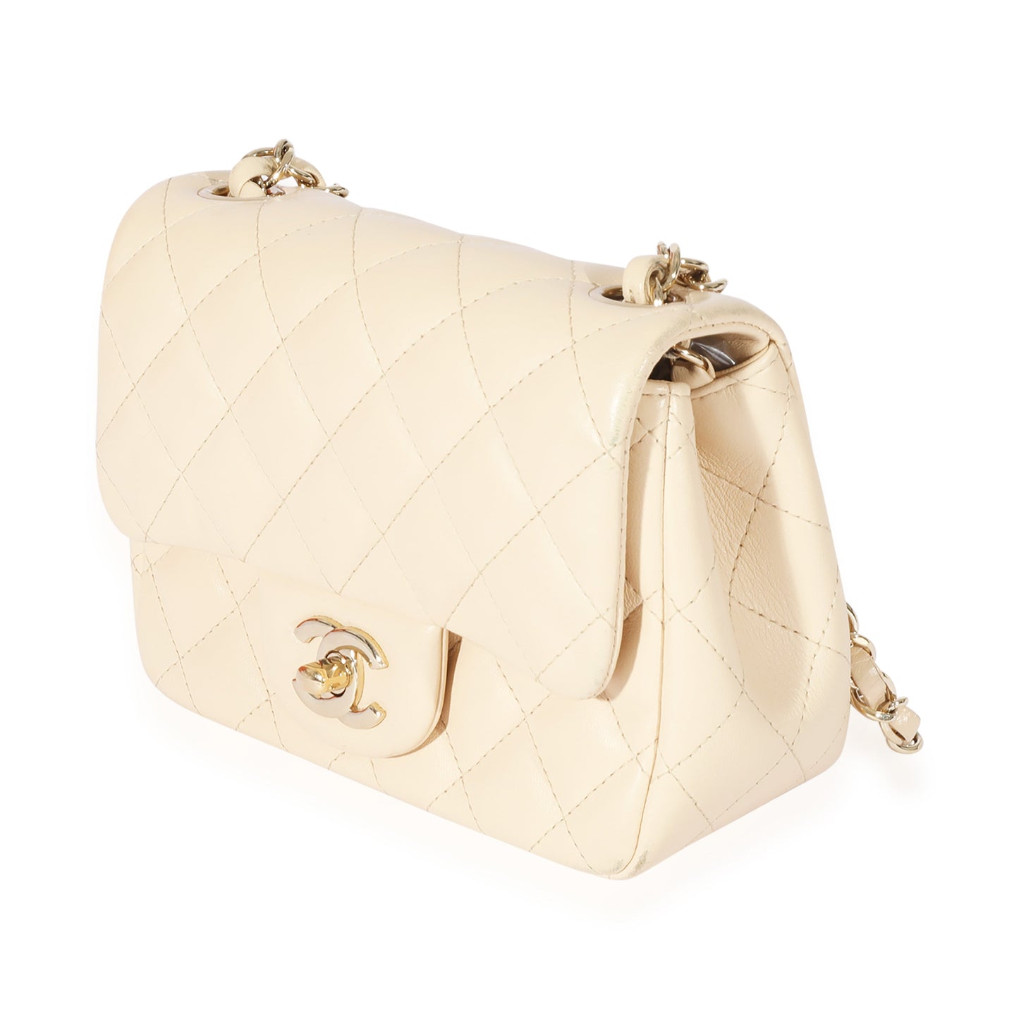 CHANEL Beige Quilted Lambskin Mini Square Classic Flap Bag