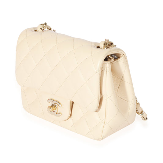 CHANEL Beige Quilted Lambskin Mini Square Classic Flap Bag
