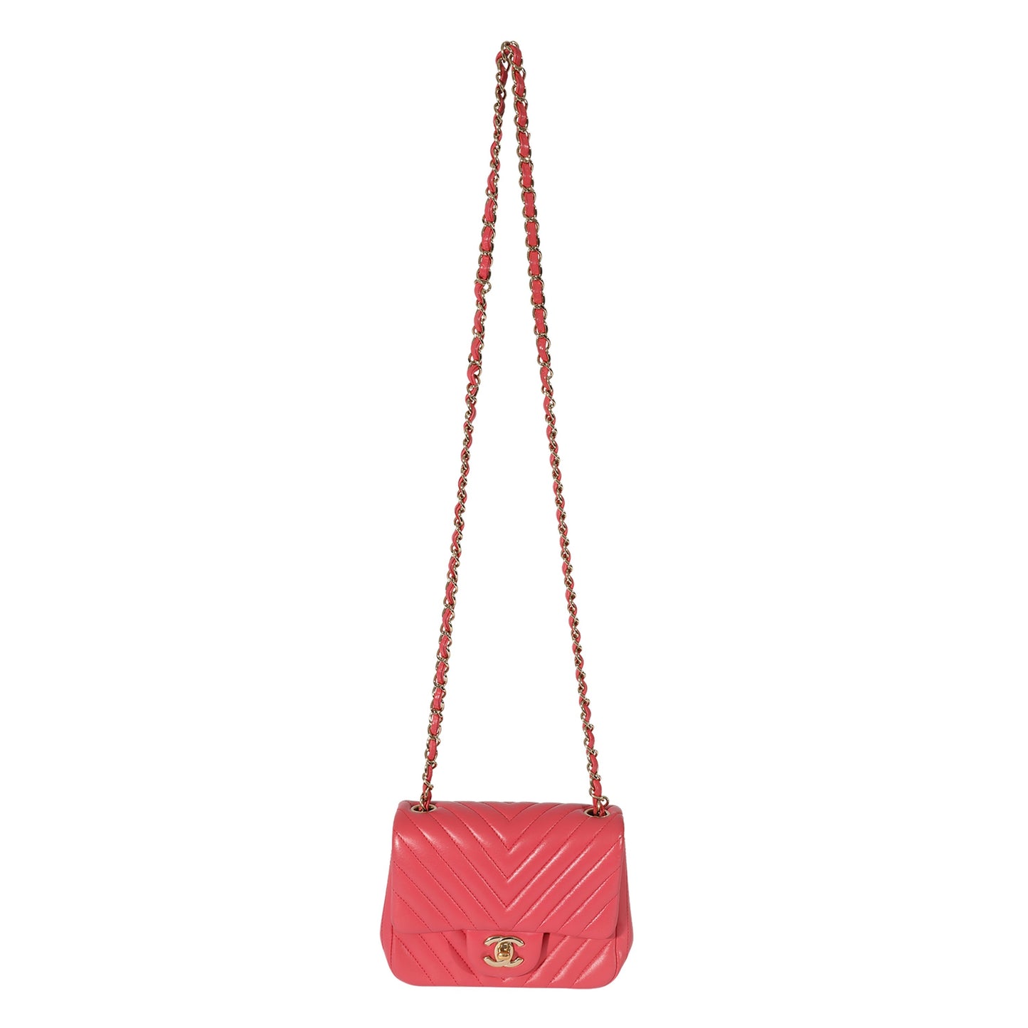 Chanel Chevron Pink Lambskin Mini Square Flap Bag