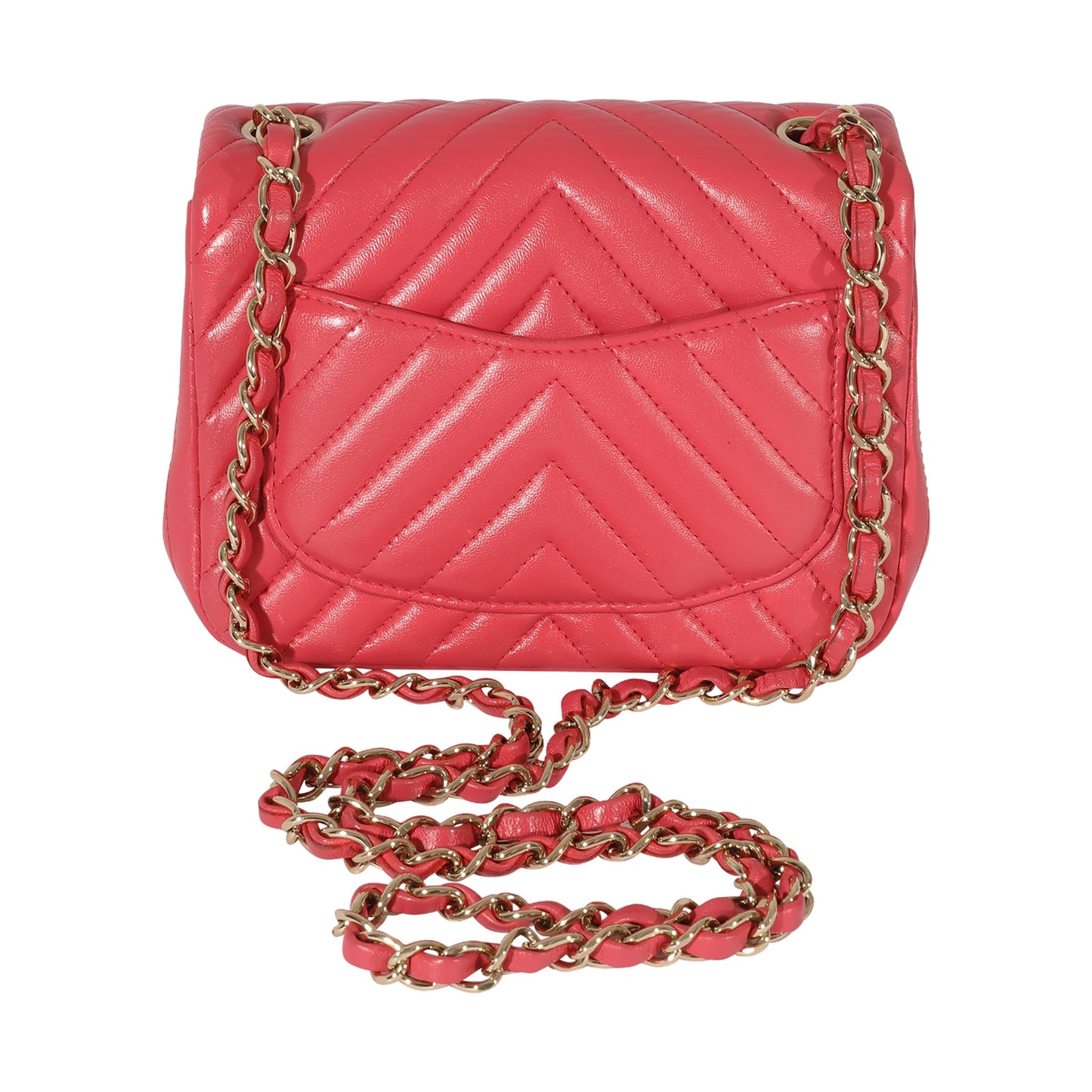 Chanel Chevron Pink Lambskin Mini Square Flap Bag