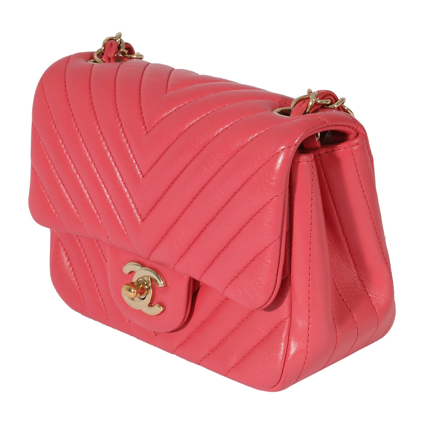 Chanel Chevron Pink Lambskin Mini Square Flap Bag