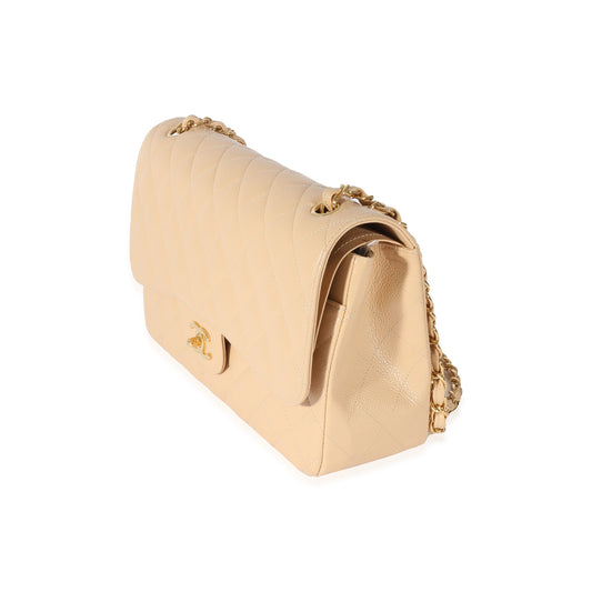 CHANEL Beige Quilted Caviar Jumbo Classic Double Flap Bag
