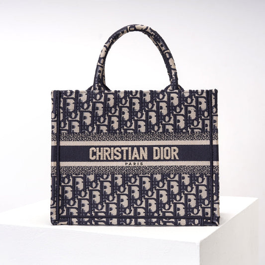 DIR1286 Book Tote CHRISTIAN mini 26.5cm Oblique blue-3 Embroidery Handbag