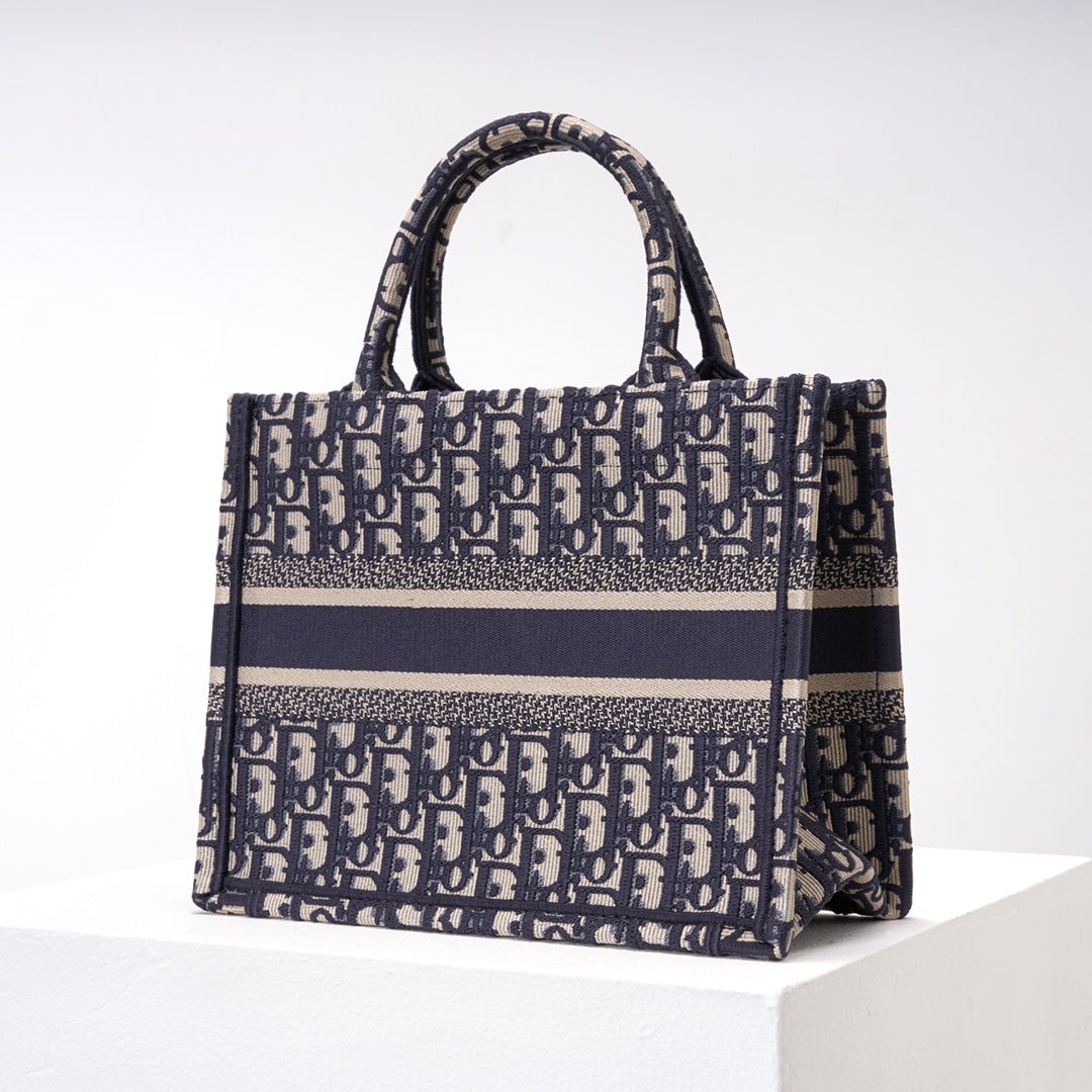 DIR1286 Book Tote CHRISTIAN mini 26.5cm Oblique blue-3 Embroidery Handbag