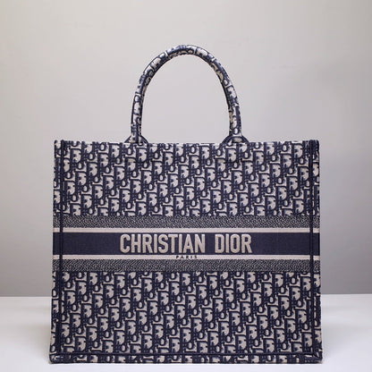 DIR1286 Book Tote big size 36.5cm 41.5cm Oblique Embroidery blue