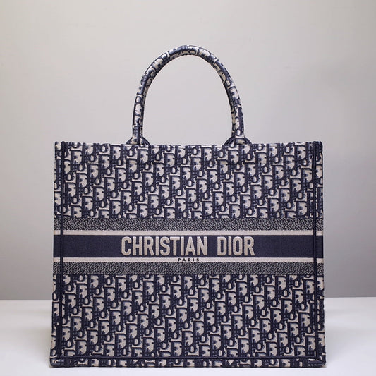 DIR1286 Book Tote big size 36.5cm 41.5cm Oblique Embroidery blue