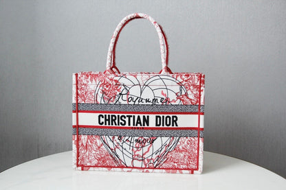 DIR1286 Book Tote BIG size 41.5cm Embroidery LOGO red Handbag